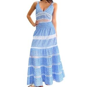 Chic Blue Crochet Maxi Dress